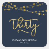 Elegant Blue Strings of Lights 30th Birthday Vierkante Sticker (Voorkant)
