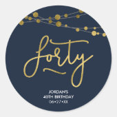 Elegant Blue Strings of Lights 40th Birthday Ronde Sticker (Voorkant)