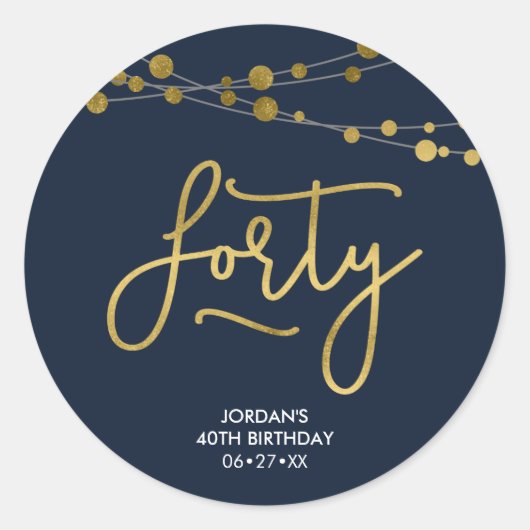 Elegant Blue Strings of Lights 40th Birthday Ronde Sticker (Voorkant)