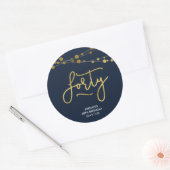 Elegant Blue Strings of Lights 40th Birthday Ronde Sticker (Envelop)