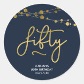 Elegant Blue Strings of Lights 50th Birthday Ronde Sticker (Voorkant)