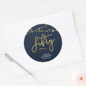 Elegant Blue Strings of Lights 50th Birthday Ronde Sticker (Envelop)