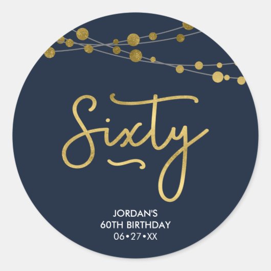 Elegant Blue Strings of Lights 60th Birthday Ronde Sticker (Voorkant)