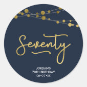 Elegant Blue Strings of Lights 70th Birthday Ronde Sticker (Voorkant)