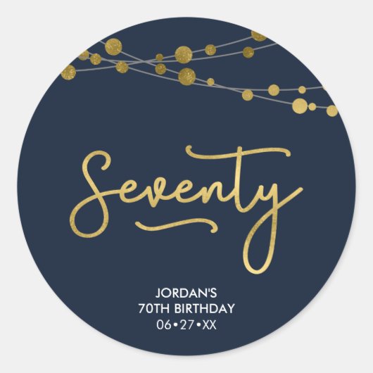 Elegant Blue Strings of Lights 70th Birthday Ronde Sticker (Voorkant)