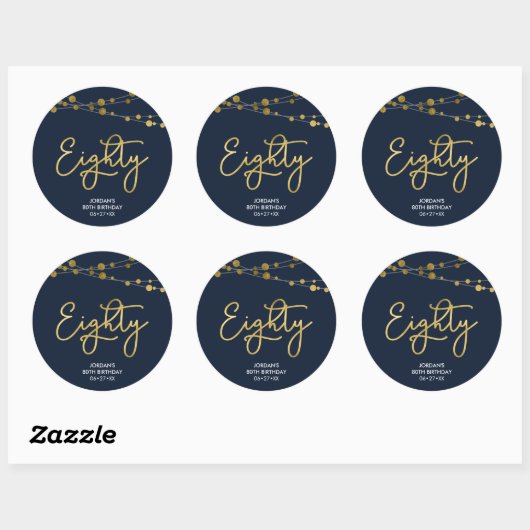 Elegant Blue Strings of Lights 80th Birthday Ronde Sticker (Vel)