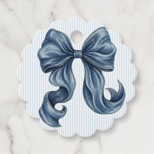 Elegant Blue Striped Bow Baby Shower Bedankjes Labels (Voorkant)