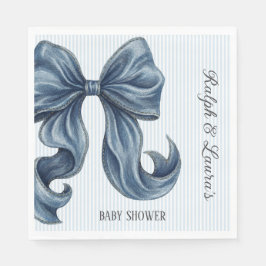 Elegant Blue Striped Bow Baby Shower Servet