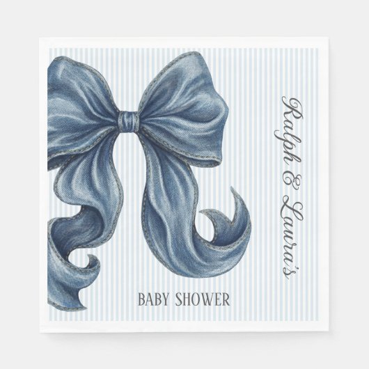 Elegant Blue Striped Bow Baby Shower Servet (Voorkant)