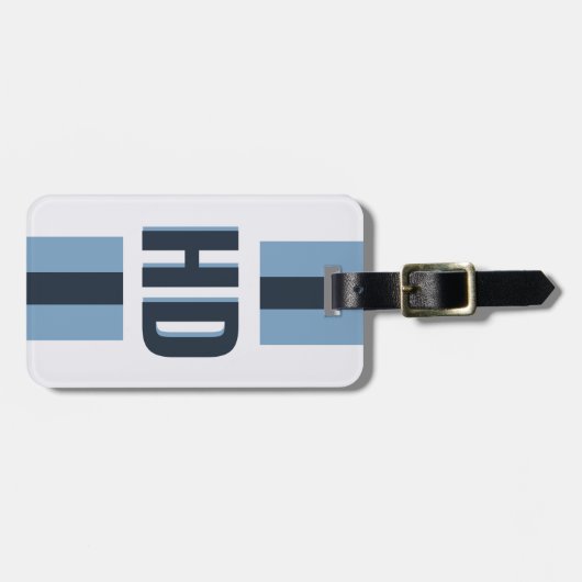 Elegant Blue striped Shadow Monogram Beach Trip Bagagelabel (Voorkant horizontaal)