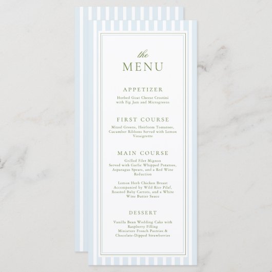 Elegant Blue Stripes Bridal Shower Menu (Voorkant / Achterkant)