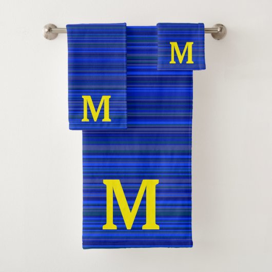 Elegant blue stripes monogram bad handdoek (Insitu)