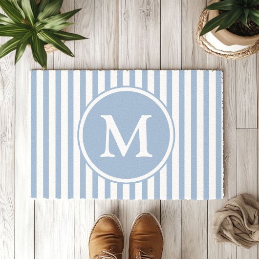 Elegant Blue Stripes Monogram Deurmat