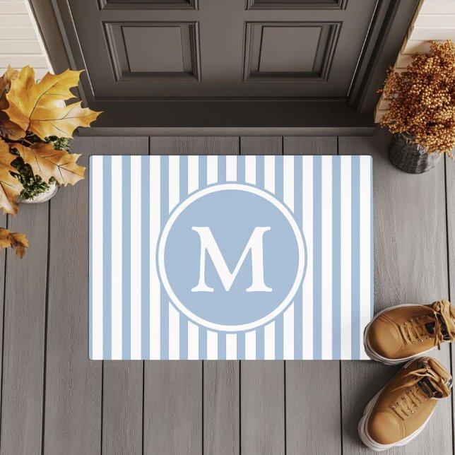 Elegant Blue Stripes Monogram Deurmat (Elegant Blue Stripes Monogram Doormat)