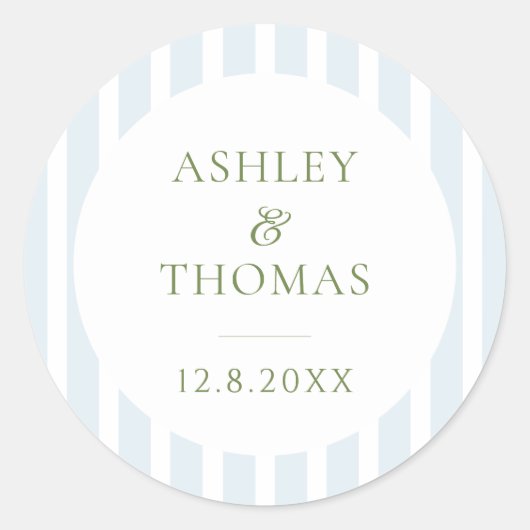 Elegant Blue Stripes Monogram  Ronde Sticker (Voorkant)