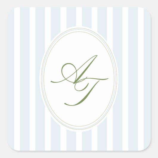 Elegant Blue Stripes Monogram  Vierkante Sticker (Voorkant)