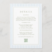 Elegant Blue Stripes Sage Wedding Details Card Informatiekaartje (Voorkant)