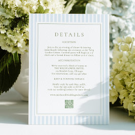 Elegant Blue Stripes Sage Wedding Details Card Informatiekaartje