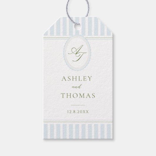 Elegant Blue Stripes Wedding Cadeaulabel (Voorkant)