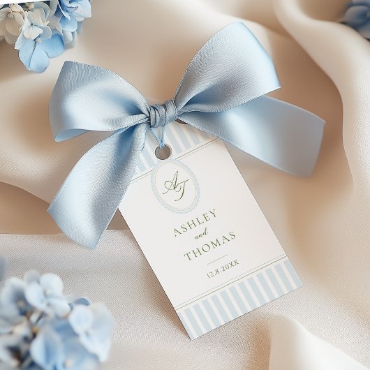 Elegant Blue Stripes Wedding Cadeaulabel