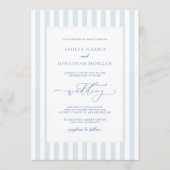 Elegant Blue Stripes Wedding Invitation Kaart (Voorkant)