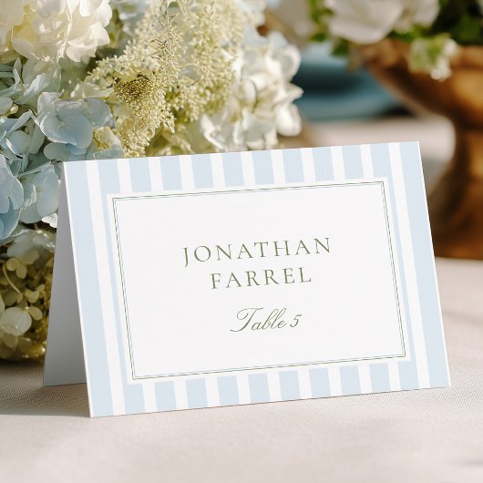 Elegant Blue Stripes Wedding Place Cards Kaart