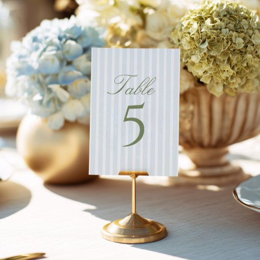 Elegant Blue Stripes Wedding Table Number Kaart