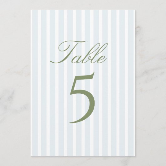 Elegant Blue Stripes Wedding Table Number Kaart (Voorkant)