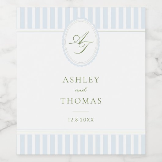 Elegant Blue Stripes Wedding Wijn Etiket (Enkel label)