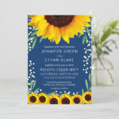 Elegant Blue Sunflower Wedding Invitting Kaart (Staand voorkant)