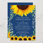Elegant Blue Sunflower Wedding Invitting Kaart (Voorkant / Achterkant)