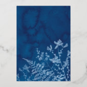 Elegant Blue Sunprint Boho Botanical Wedbruin Gold Folie Uitnodiging (Achterkant)