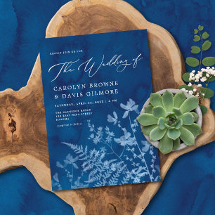 Elegant Blue Sunprint Boho Botanical Wedding Kaart