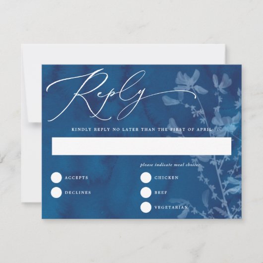 Elegant Blue SunPrint Botanical Wedding Reply Kaar Kaart (Voorkant)