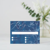 Elegant Blue SunPrint Botanical Wedding Reply Kaar Kaart (Staand voorkant)