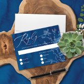 Elegant Blue SunPrint Botanical Wedding Reply Kaar Kaart