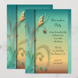 Elegant Blue Sunset Butterfly Party Sjabloon Kaart