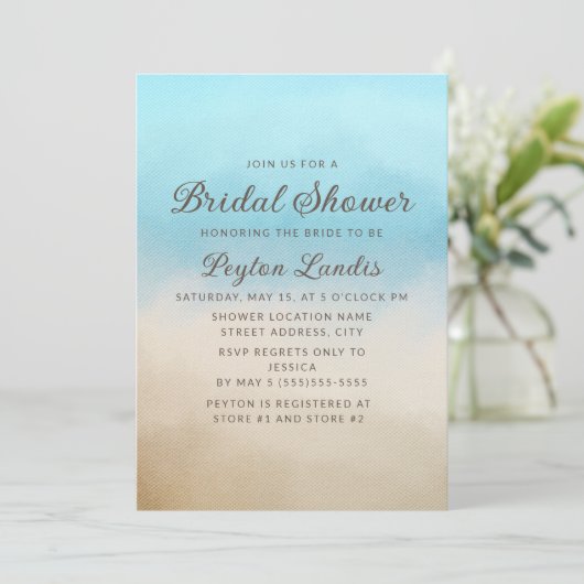 Elegant Blue Tan Beach Ocean Vrijgezellenfeest Kaart (Staand voorkant)