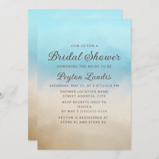 Elegant Blue Tan Beach Ocean Vrijgezellenfeest Kaart (Voorkant / Achterkant)