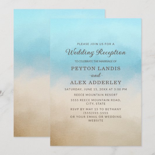 Elegant Blue Tan Beach Ocean Wedding Reception Kaart (Voorkant / Achterkant)
