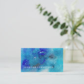 Elegant blue teal watercolor splatter professional visitekaartje (Staand voorkant)