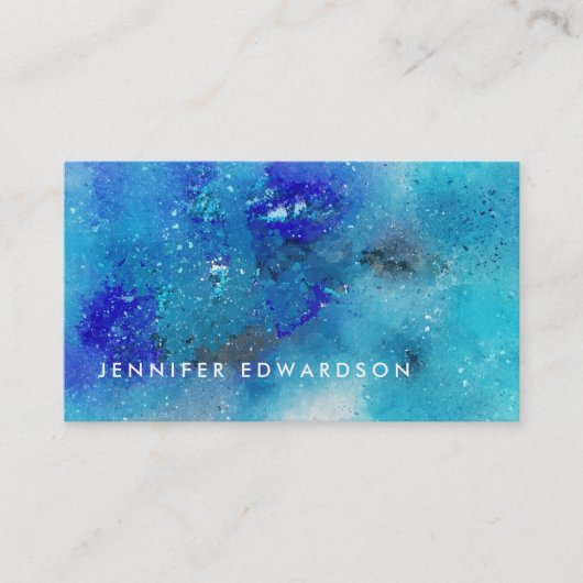 Elegant blue teal watercolor splatter professional visitekaartje (Voorkant)