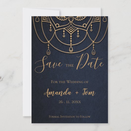 Elegant Blue Textured Traditional Design Wedding Save The Date (Voorkant)
