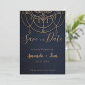 Elegant Blue Textured Traditional Design Wedding Save The Date (Staand voorkant)