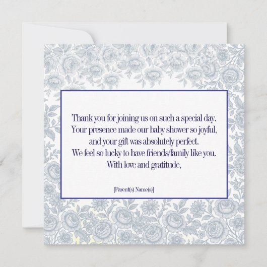 Elegant Blue Toil Baby shower Bedankt (Voorkant)