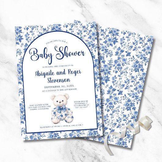 Elegant Blue Toile Baby shower Uitnodiging