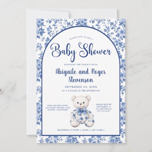 Elegant Blue Toile Baby shower Uitnodiging (Voorkant)