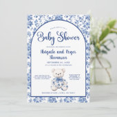 Elegant Blue Toile Baby shower Uitnodiging (Staand voorkant)