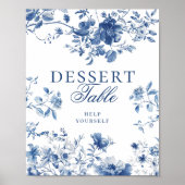 Elegant Blue Toile Chinoiserie Dessert Table Sign Poster (Voorkant)