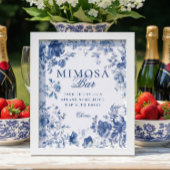 Elegant Blue Toile Chinoiserie Mimosa Bar Sign Poster